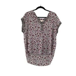 XiRENA Multicolor Cotton Cap Sleeve Floral Print V-Neck Blouse Size Small